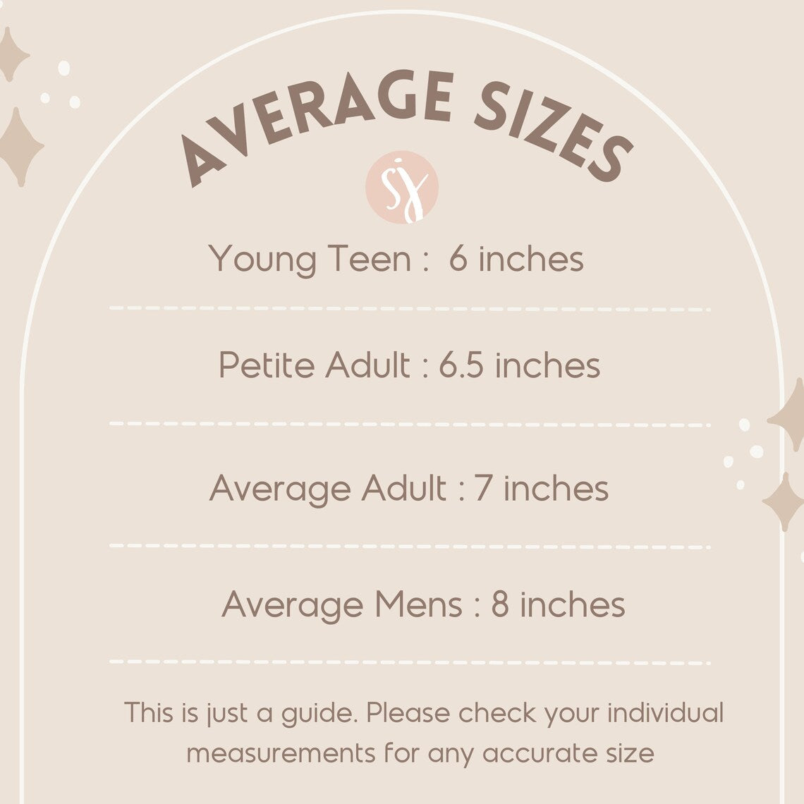 Average Size Chart – Tropical Vibe Jewellery