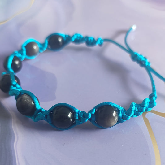 Silver Obsidian Spiral Knot Macrame Bracelet